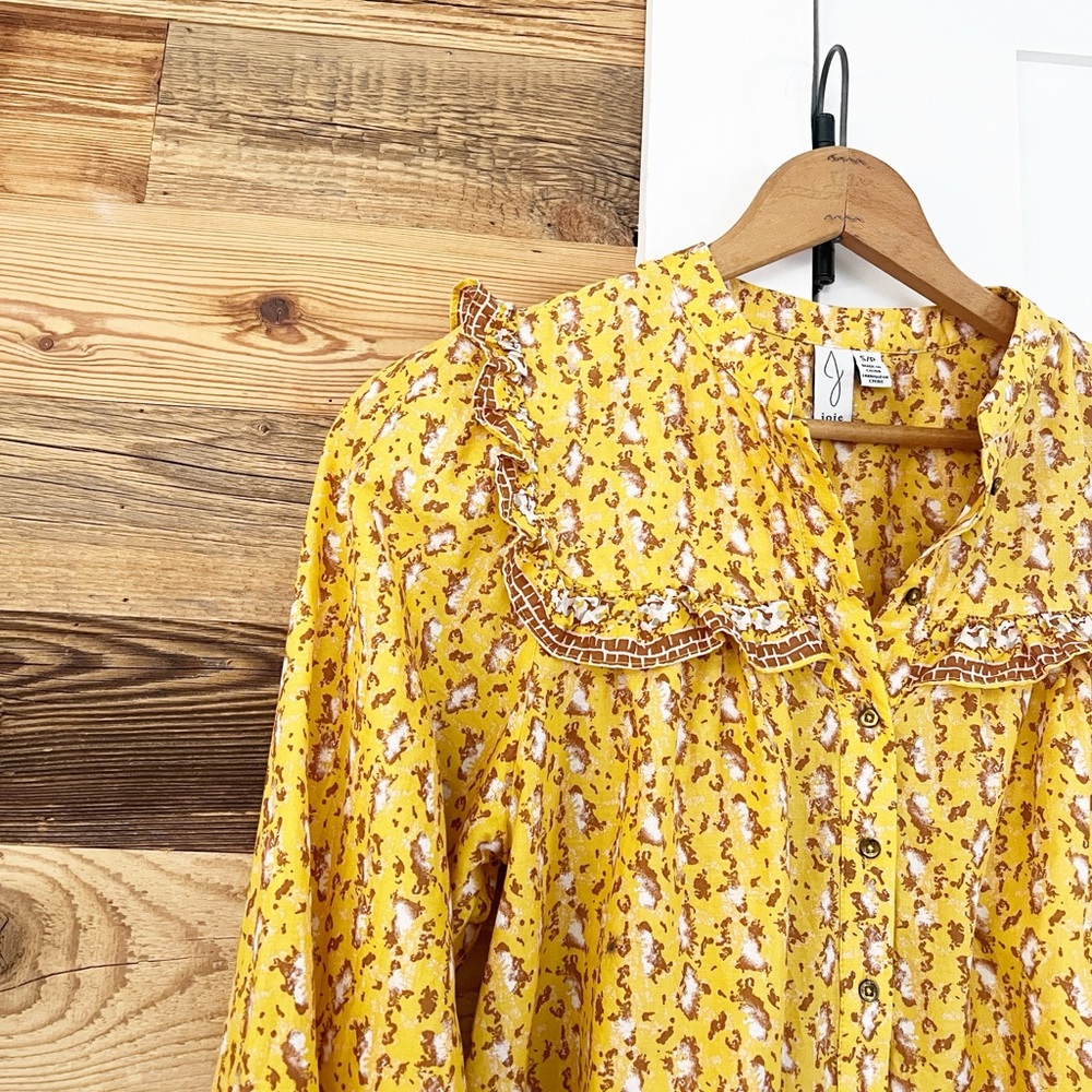 Joie Floral Ruffle Button Down Patchwork Floral T… - image 5